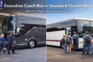 executive coach bus vs standard charter bus image