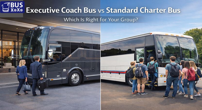 executive coach bus vs standard charter bus image