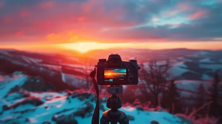 sunset photography setup stockcake