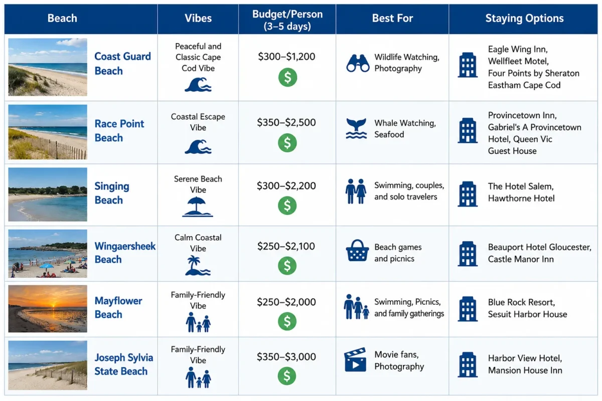 Comparison Table of Best Massachusetts Beach image