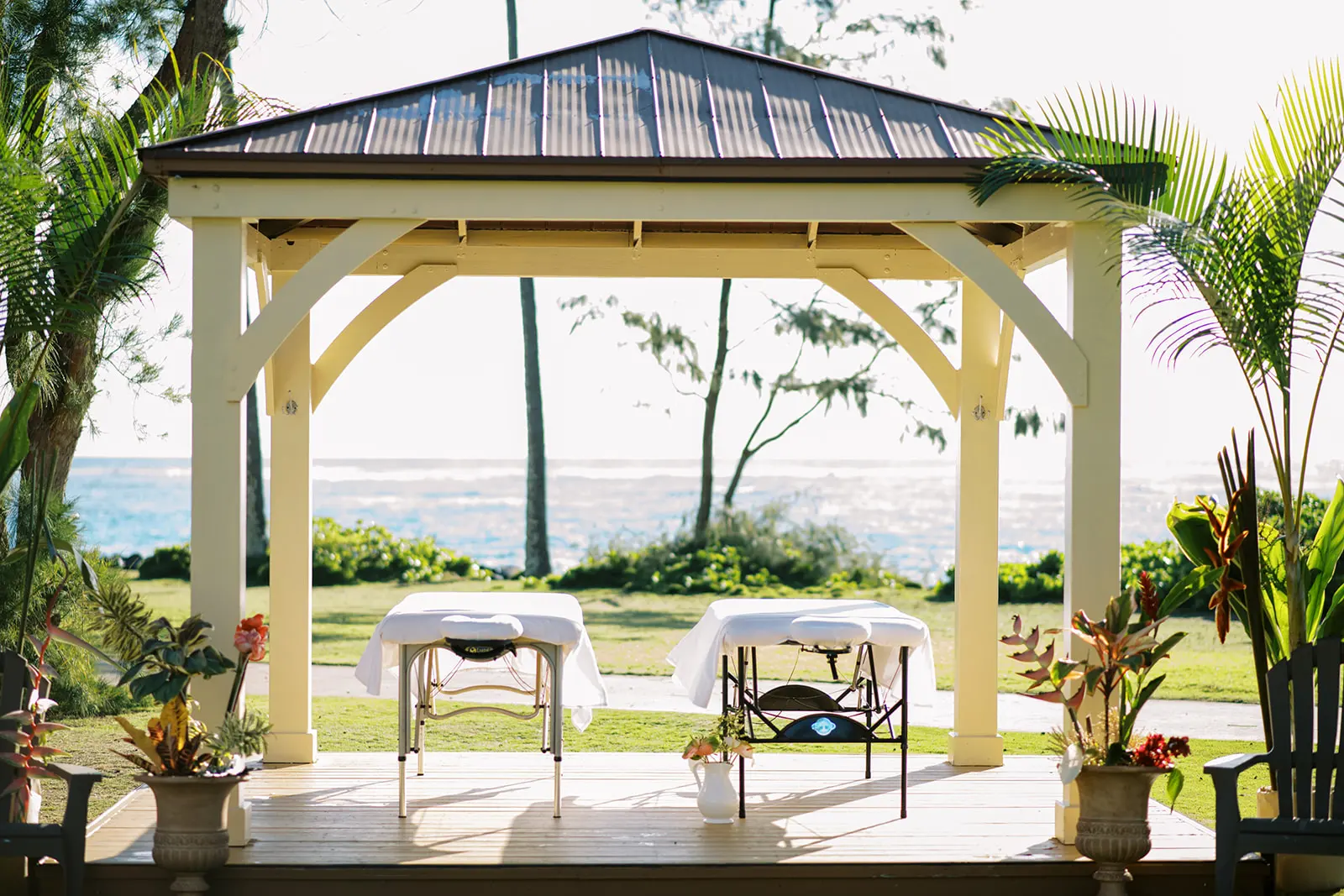 Couples Massage in an Outdoor Cabana
